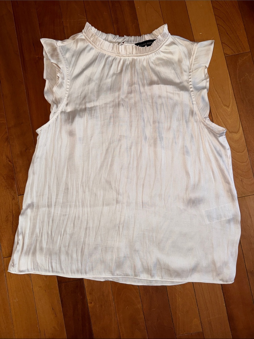 Banana Republic Ivory Ruffle Mock-Neck Sleeveless Blouse